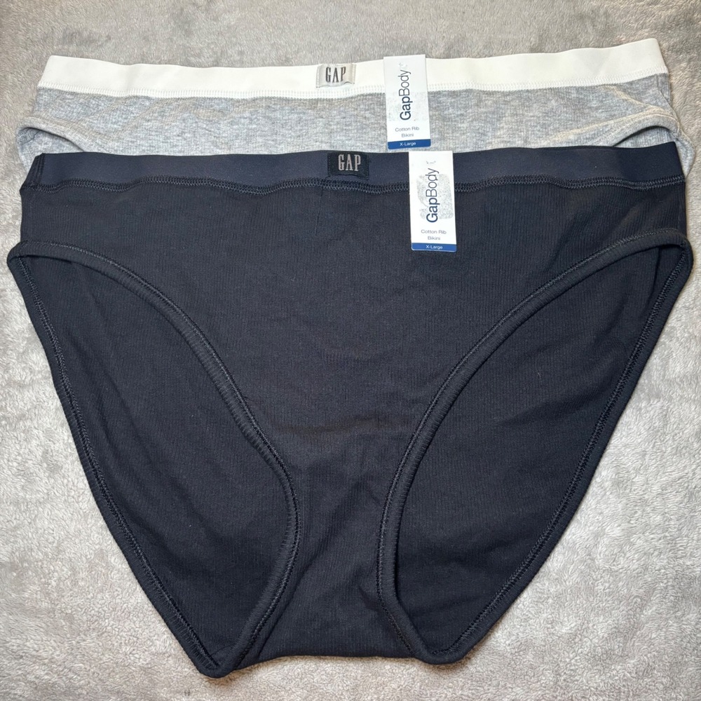 GapBody Womens Cotton Rib Bikini Underwear 2 Pack Black Heather Grey XL New